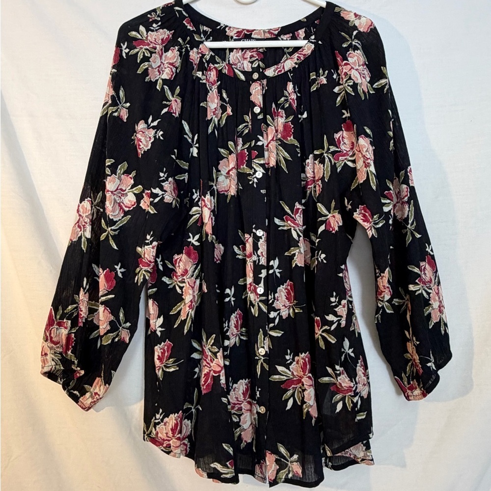 Chaps Black & Pink women’s Floral Blouse size XXL